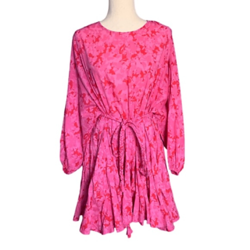 karlie red pink tie waist braided dress